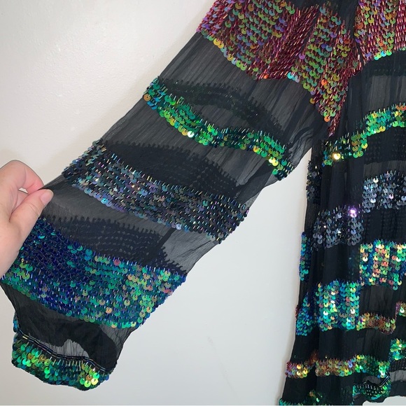 Vintage Judith Ann 100% Pure Silk Black and Multicolour Sequin Jacket 2X - Picture 7 of 9